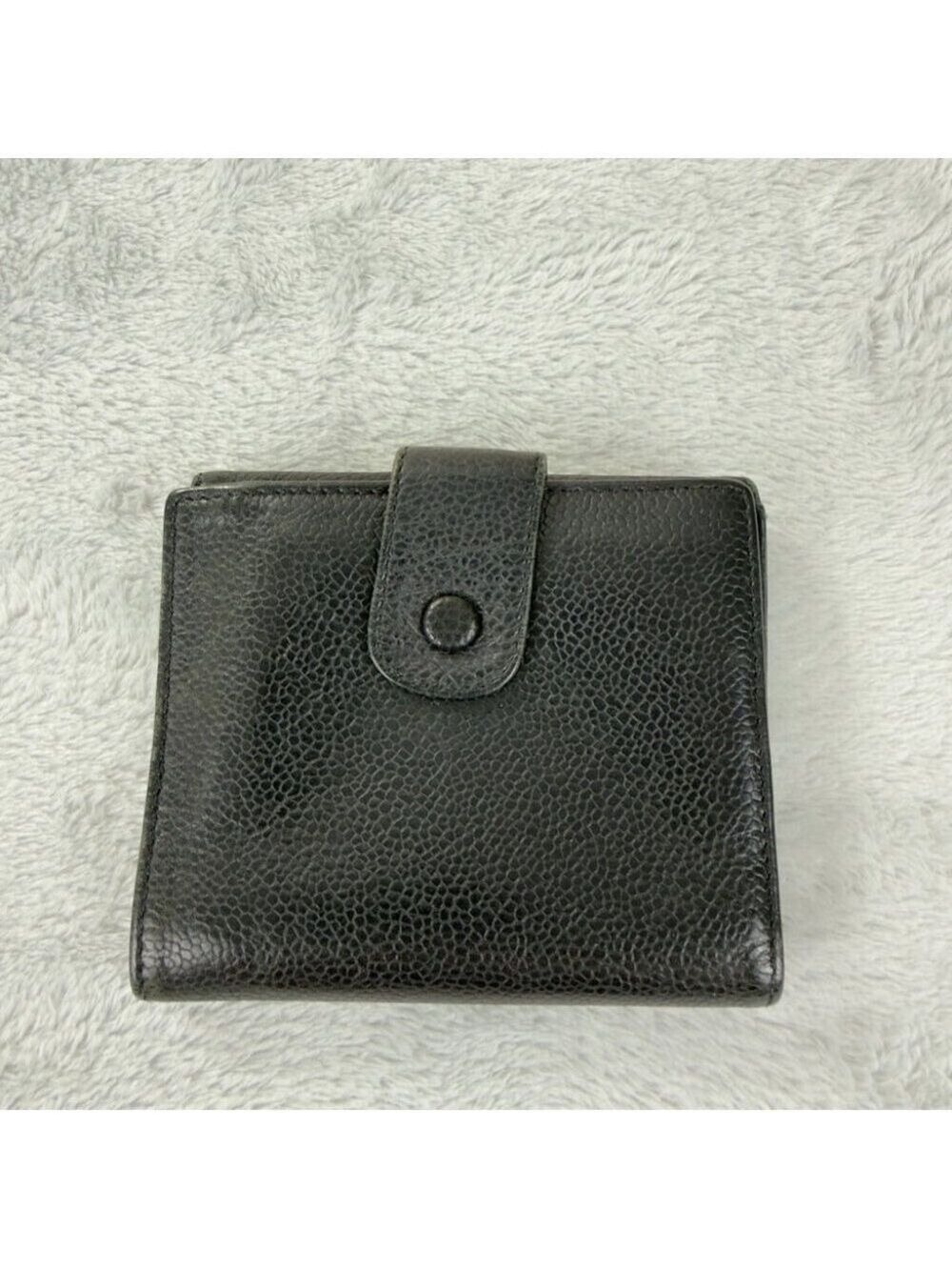 Chanel CC Logo Grained Calfskin Leather Bifold Black Wallet Embroidered - Picture 5 of 14